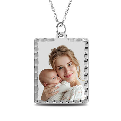 Diamond Cut Square Photo Pendant in 10k White Gold